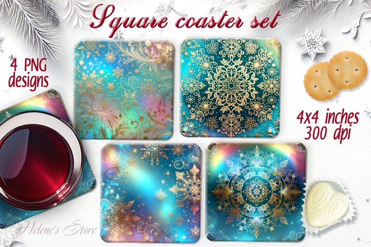 Magic Christmas snowflakes square coaster sublimation png
