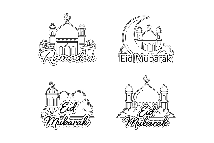 Ramadan and Eid Mubarak Outline Illustrations