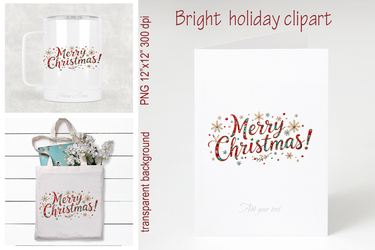 Bright Merry Christmas quote sublimation design clipart png