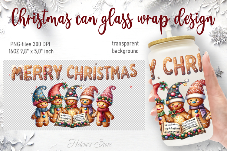 Marry Christmas gingerbread men can glass wrap 16oz png