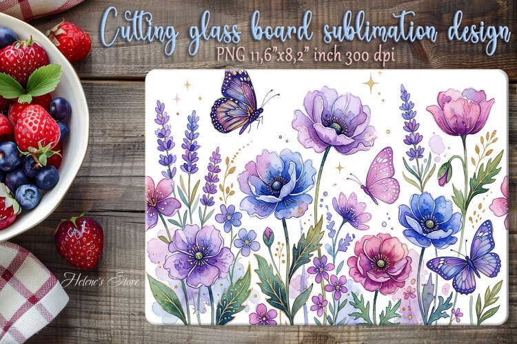 Watercolor floral pattern glass kitchen cutting board design example image 1