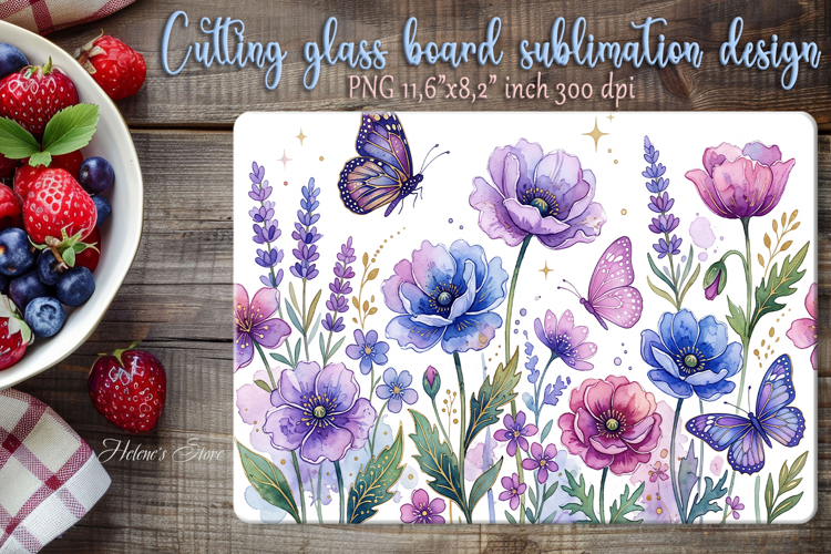 Watercolor floral pattern glass kitchen cutting board design