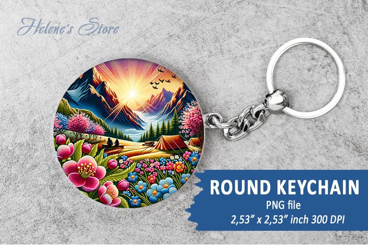 Spring Mountains round keychain sublimation | Car coaster example image 1