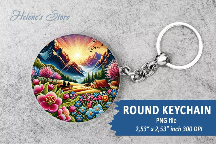 Spring Mountains round keychain sublimation | Car coaster