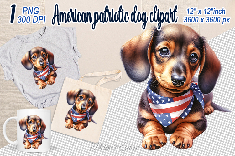 Cute puppy Dog with American flag clipart|USA Patriotic dogs