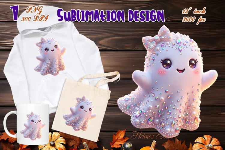 Cute Halloween clipart | Kawaii ghost sublimation design PNG