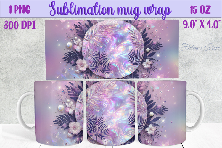 Lilac pastel floral mug wrap 15 oz sublimation design png