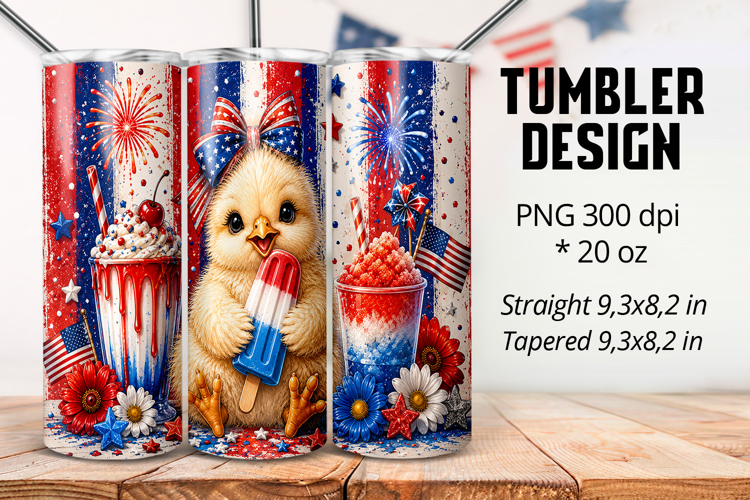 Patriotic Baby Chick 20oz Tumbler Wrap PNG example image 1