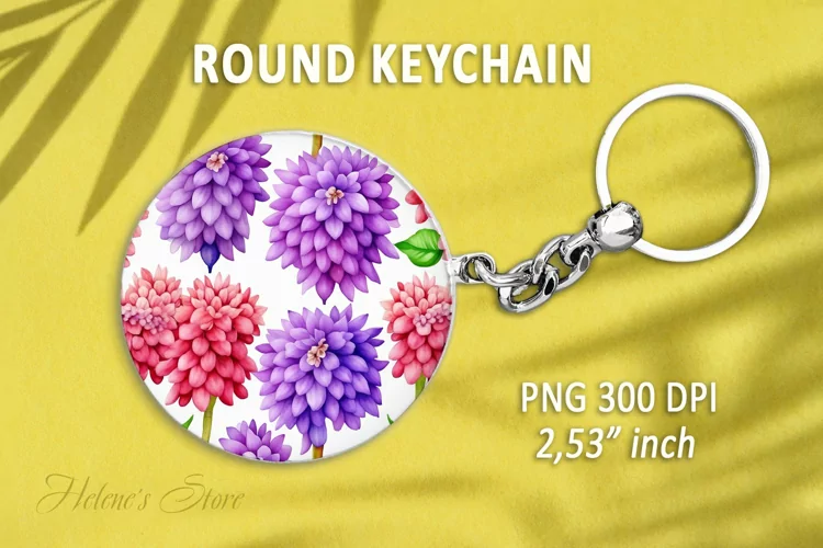 Floral round keychain sublimation| Lilac flower Car coaster
