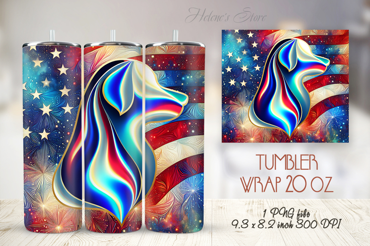 USA Patriotic holiday tumbler wrap 20oz | American dog png