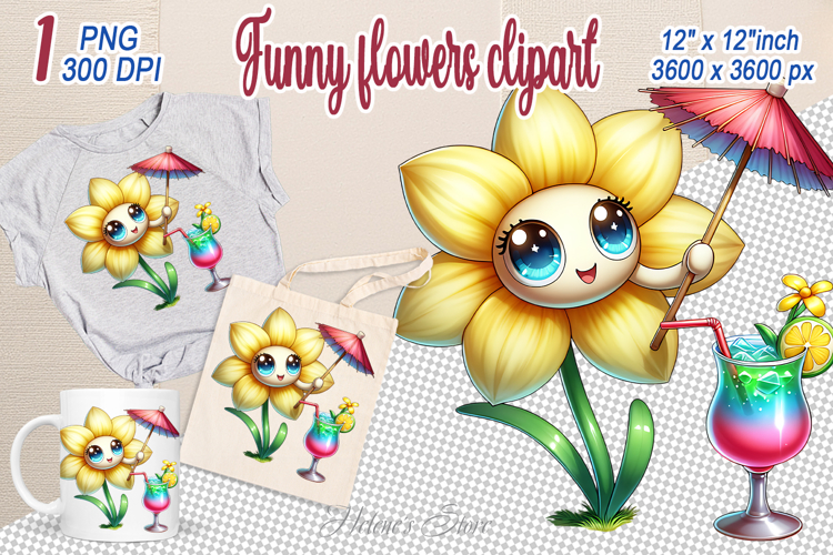 Cute flower clipart | Funny floral summer girly designs