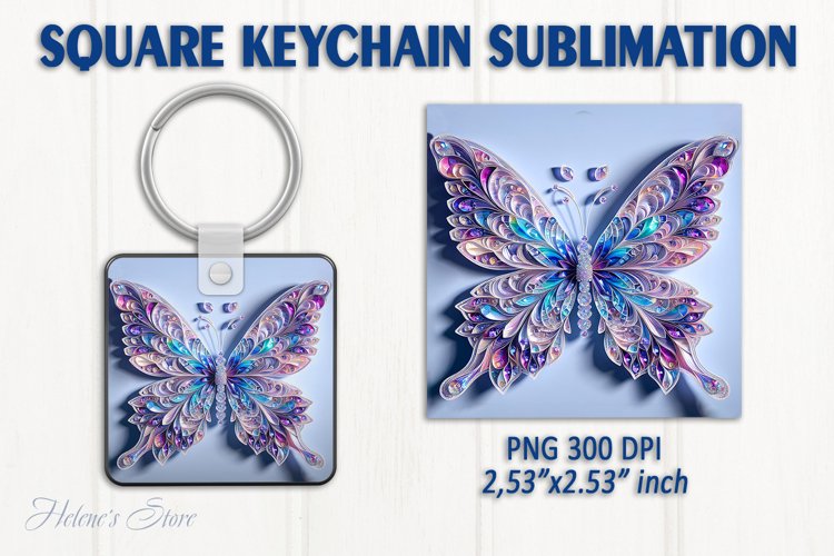 3d Crystal butterfly keychain sublimation | Square keychain example image 1