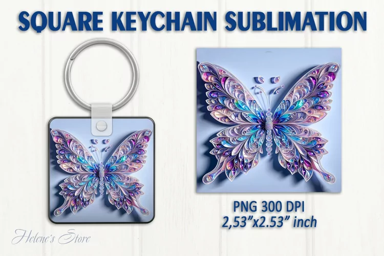3d Crystal butterfly keychain sublimation | Square keychain