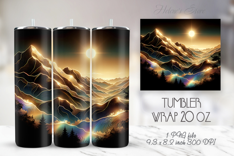 Iridescent Mountains straight skinny tumbler 20oz wrap png