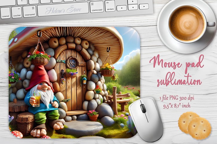 Summer forest gnomes mouse house pad sublimation design png