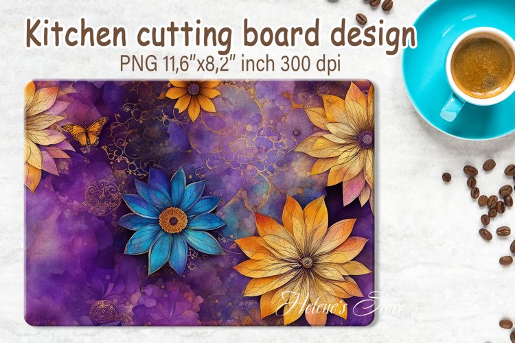 Watercolor flowers pattern design cutting board sublimation