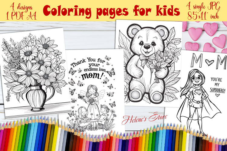Happy Mothers Day Coloring Book Pages jpeg| Gift for mom
