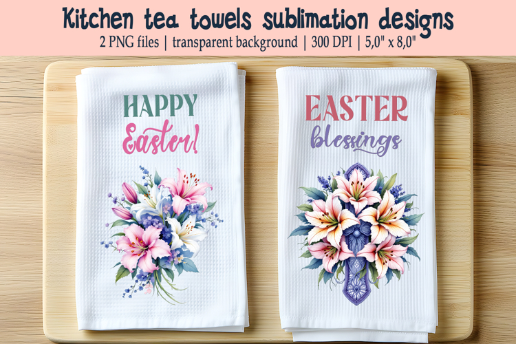 Easter floral wreath with eggs kitchen tea towel sublimation
