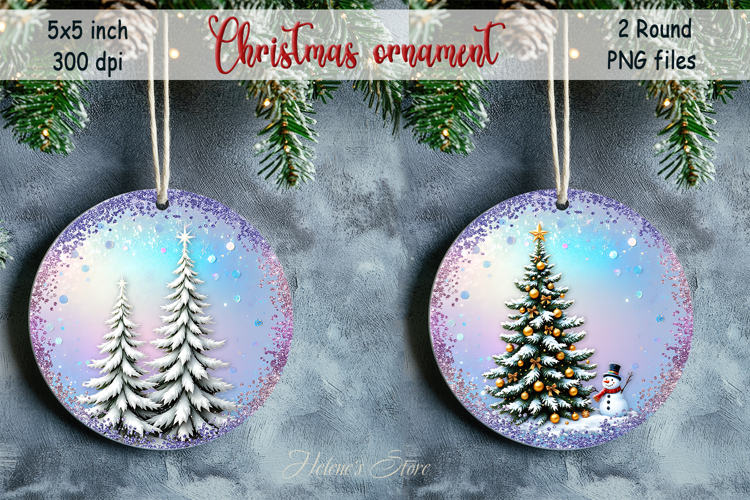 Snowman and Christmas tree round ornament designs png