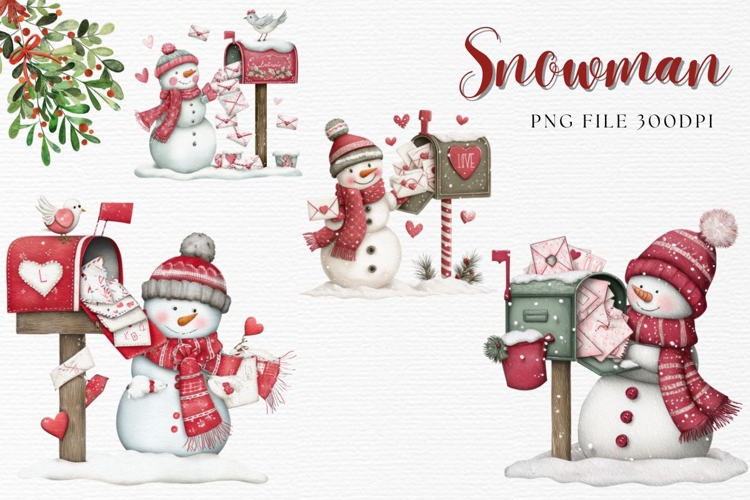 Snowman Christmas Watercolor Clipart Cute Snowman PNG
