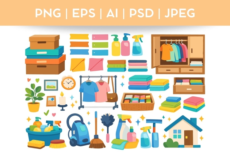 Home Cleaning Bundle Doodle|Vector & PNG Clothes