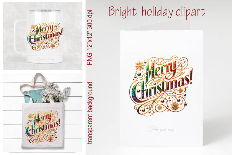 Bright Merry Christmas quote sublimation design clipart png
