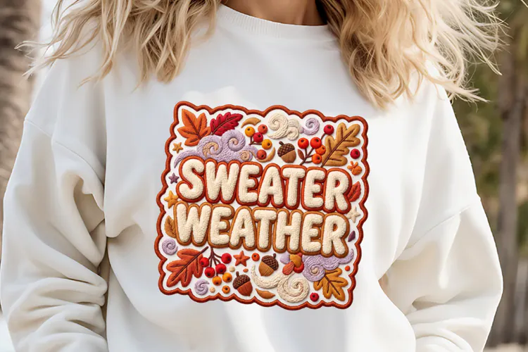 Sweater Weather Chenille Embroidered Patch Puffy design PNG