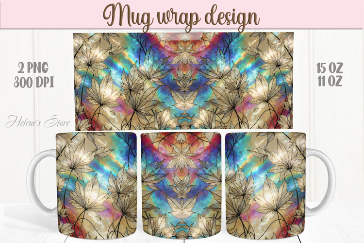 Gold colorful maple leaves fall rainbow mug wrap design png