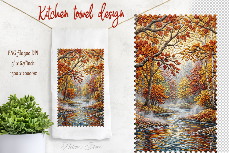 Autumn leaves design | Farmhouse kitchen tea towel png