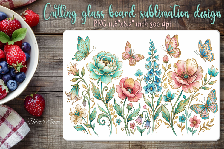 Watercolor floral pattern glass kitchen cutting board design