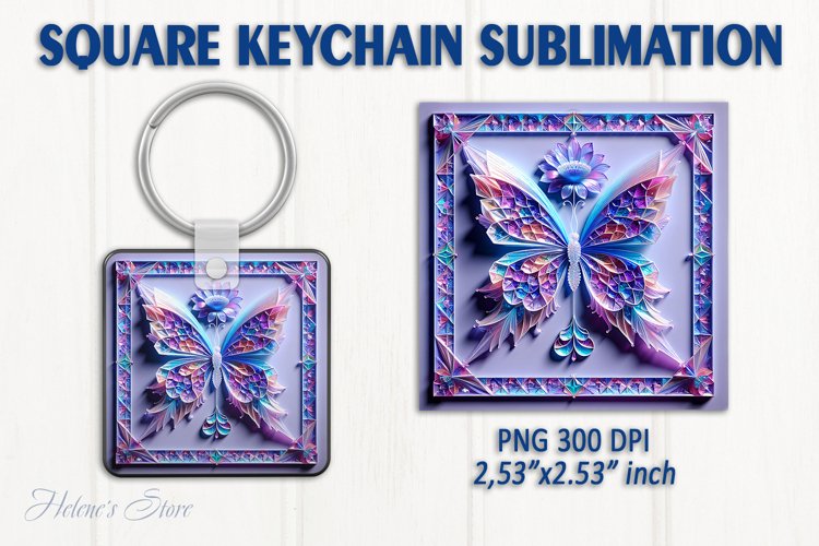 3d Crystal butterfly keychain sublimation | Square keychain example image 1