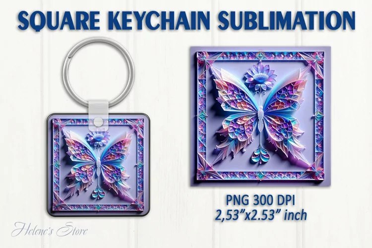 3d Crystal butterfly keychain sublimation | Square keychain