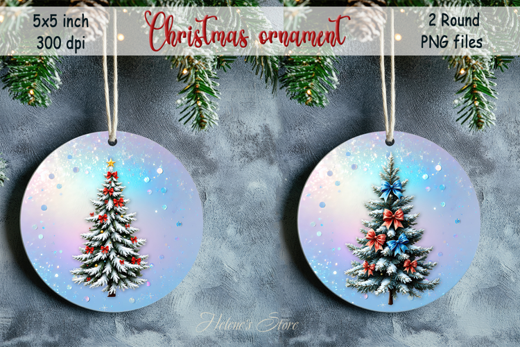 Cute Christmas tree round ornament sublimation designs png