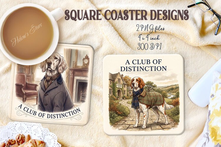 Gentlemen Dog square coasters | 4 sublimation design png example image 1