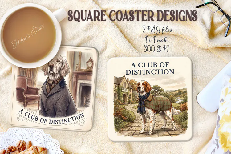 Gentlemen Dog square coasters | 4 sublimation design png