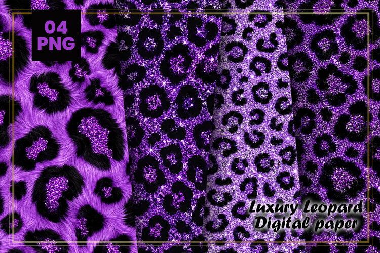 Purple Leopard Glitter Digital Paper example image 1