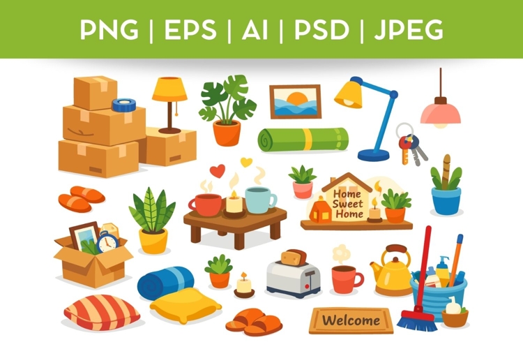Home Furniture Bundle Doodle|Vector & PNG Moving