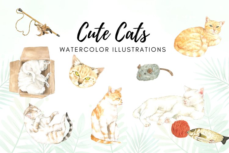 Watercolor Cats Illustration, Kittens Watercolor Designs example image 1