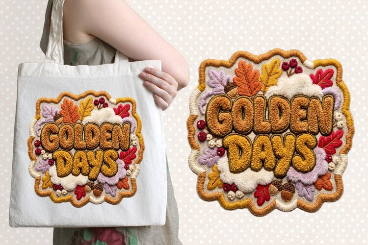 Autumn Chenille Embroidered Patch Puffy design PNG example image 1