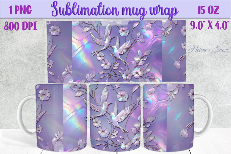 Lilac pastel hummingbirds mug wrap 15 oz sublimation design