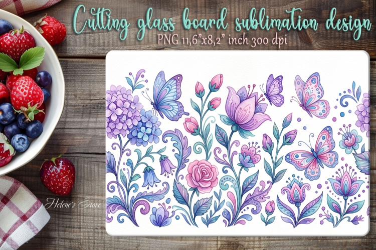 Watercolor floral pattern glass kitchen cutting board design