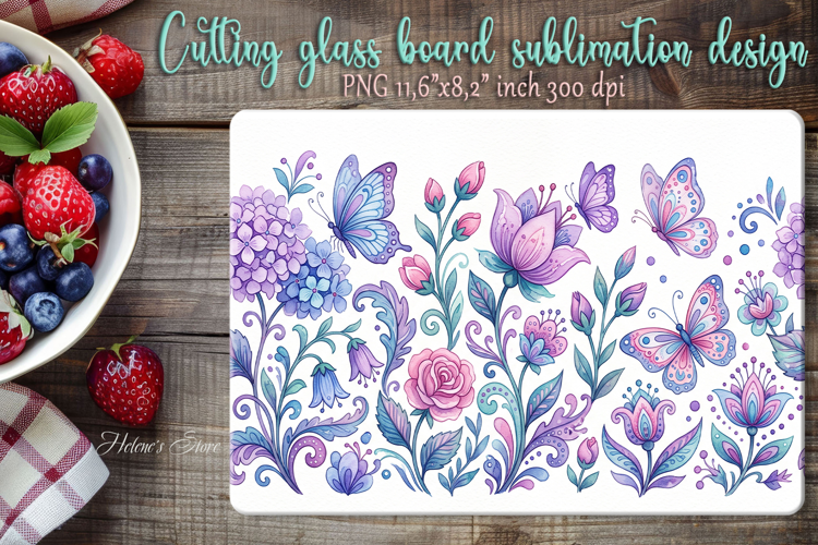 Watercolor floral pattern glass kitchen cutting board design