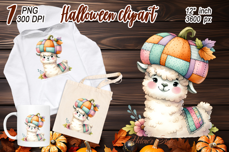 Halloween Llama in pumpkin hat clipart png | Fall Animals