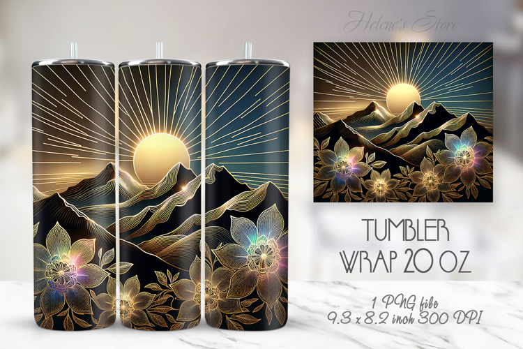 Iridescent Mountains straight skinny tumbler 20oz wrap png