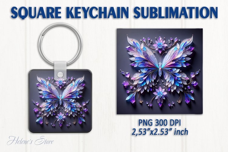 3d Crystal butterfly keychain sublimation | Square keychain example image 1