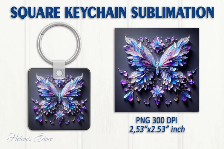 3d Crystal butterfly keychain sublimation | Square keychain