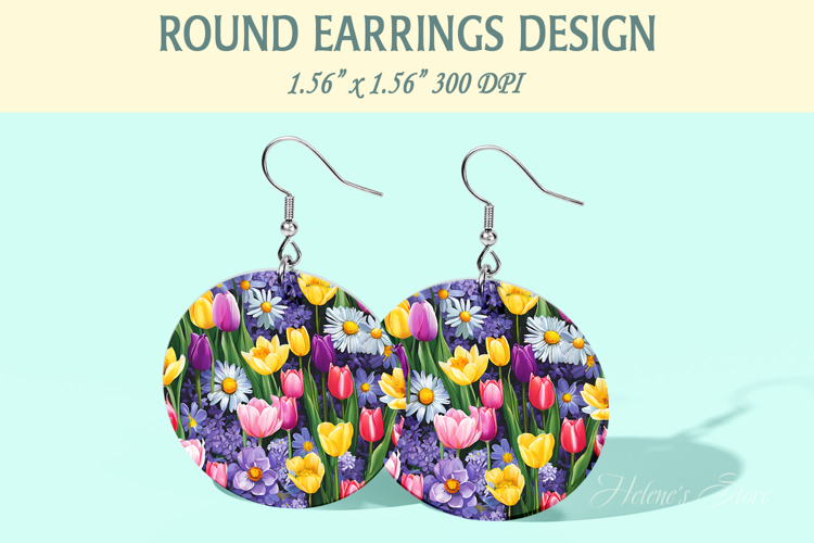 Spring Flowers earrings | Floral Round Earring sublimation