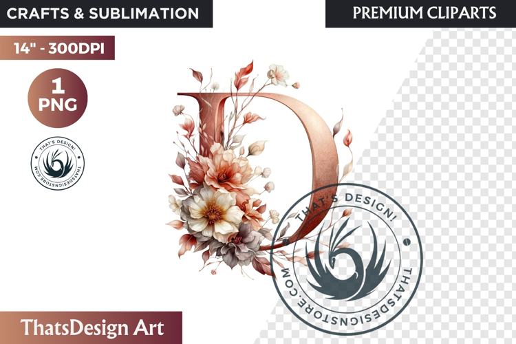 Floral Alphabet wedding Clipart Rose Gold flower letter