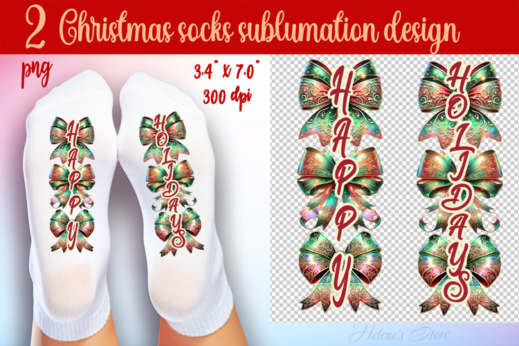 Green Happy Holidays Socks png| Sublimation Designs For Sock
