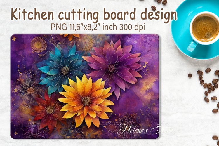 Watercolor flowers pattern design cutting board sublimation